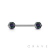 THREADLESS 316L SURGICAL STEEL PUSH IN NIPPLE BARBELL WITH PRONG SET ROUND CZ ENDS